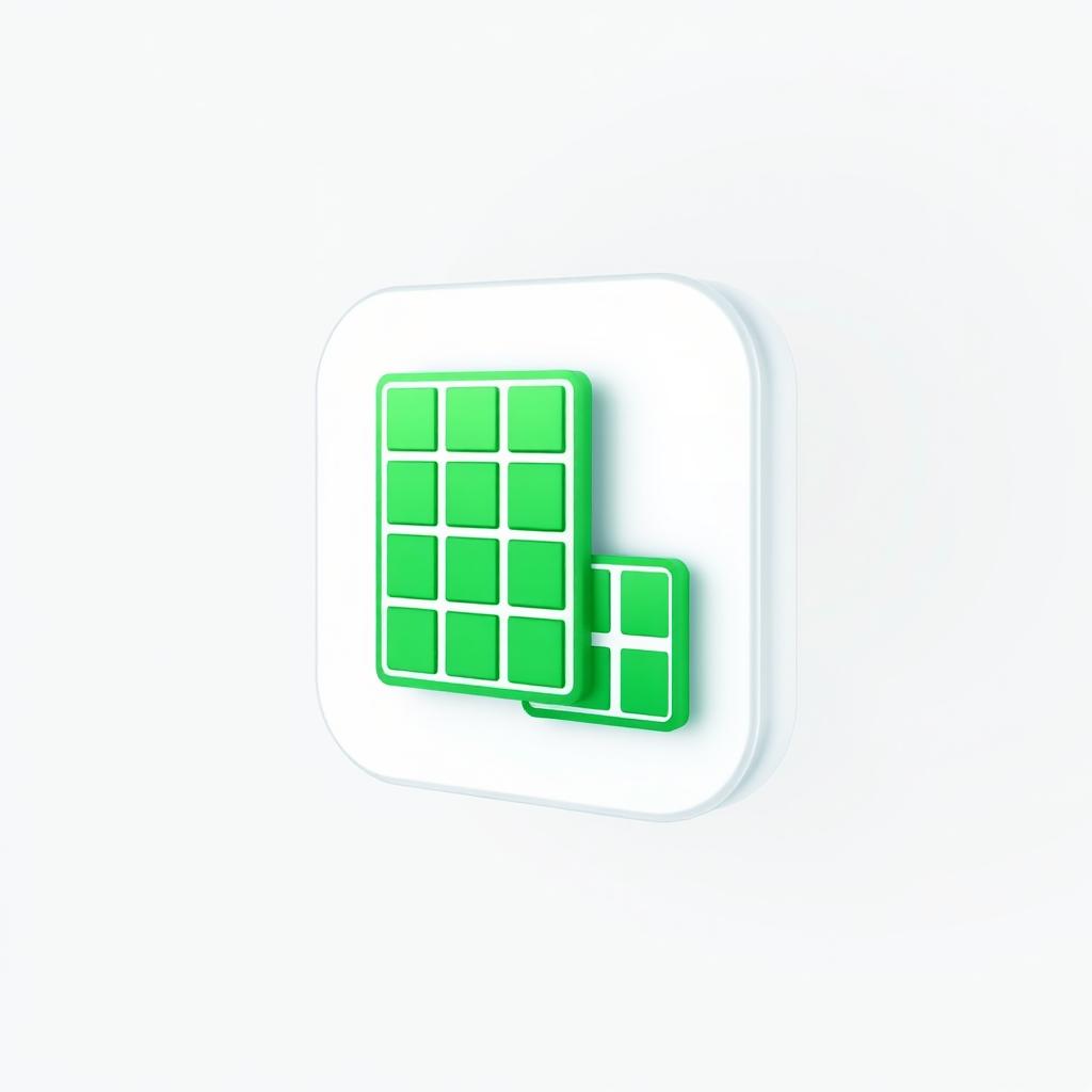 A stylish and modern spreadsheet icon featuring a green grid design representative of cells, with a subtle 3D effect to give it depth