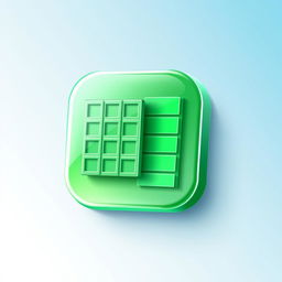 A stylish and modern spreadsheet icon featuring a green grid design representative of cells, with a subtle 3D effect to give it depth