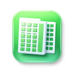 A stylish and modern spreadsheet icon featuring a green grid design representative of cells, with a subtle 3D effect to give it depth