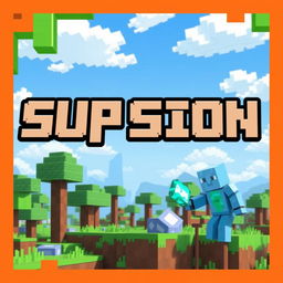 A vibrant Minecraft-themed profile picture that prominently features the name 'Supsion' in bold, pixelated font