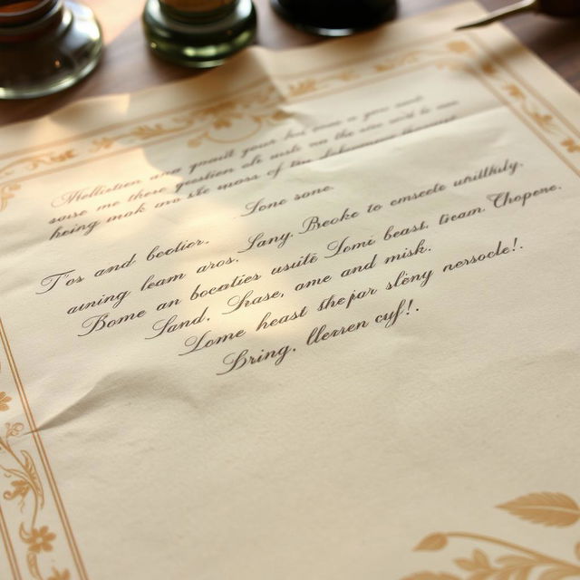 A close-up view of a textured piece of vintage paper with delicate patterns and soft, warm colors