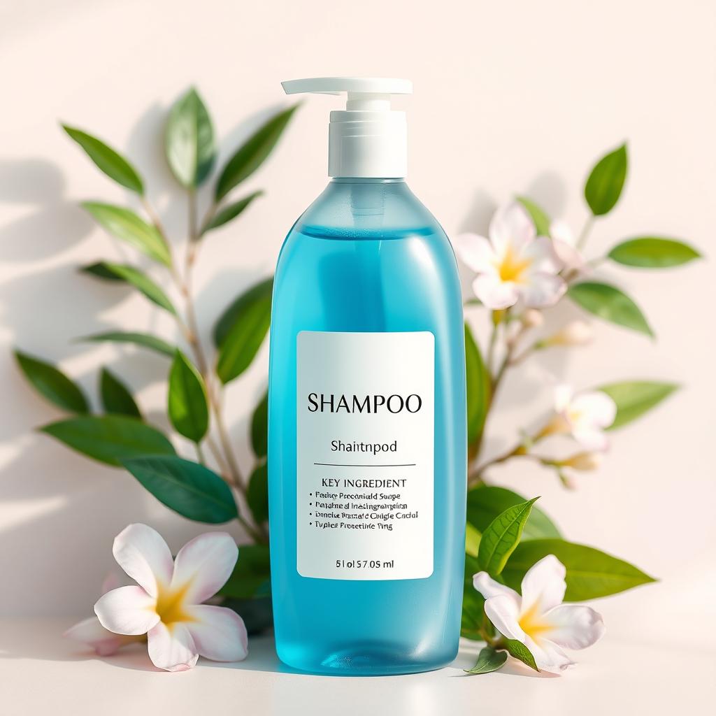 A beautifully designed shampoo bottle, elegantly shaped with a sleek, modern design