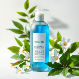 A beautifully designed shampoo bottle, elegantly shaped with a sleek, modern design