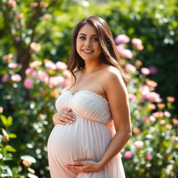 A beautifully styled portrait of a pregnant woman, highlighting her glowing skin and serene expression