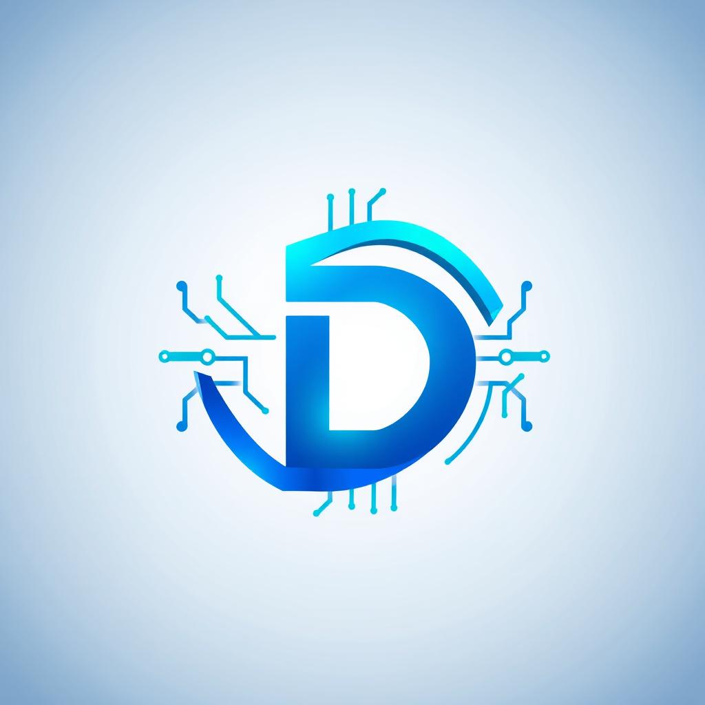 A modern, sleek logo design featuring a stylized letter 'D' in the center, surrounded by a digital circuit pattern