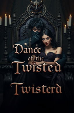 A dark, messy-haired medieval prince with striking golden eyes and a face mask, sitting confidently in an ornate throne-like chair