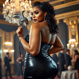 A tall and slim thick woman with a mixed complexion appears graceful at a masquerade