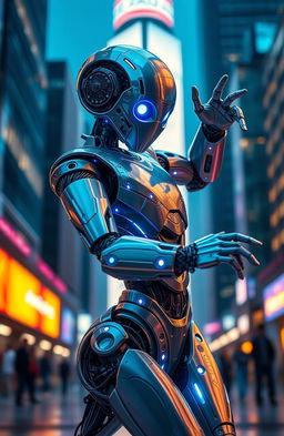 A futuristic robot with sleek metallic features, showcasing intricate circuitry and glowing LED lights