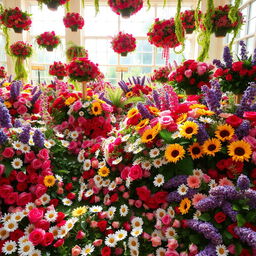 A beautifully arranged indoor space filled with vibrant flower decorations