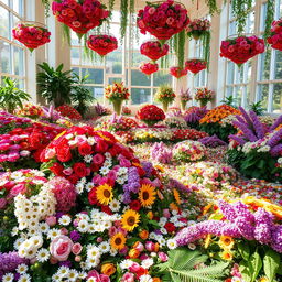 A beautifully arranged indoor space filled with vibrant flower decorations
