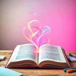 A stylish and aesthetic Instagram profile picture for an educational profile, featuring an open book with colorful, swirling light emanating from its pages, symbolizing knowledge and creativity