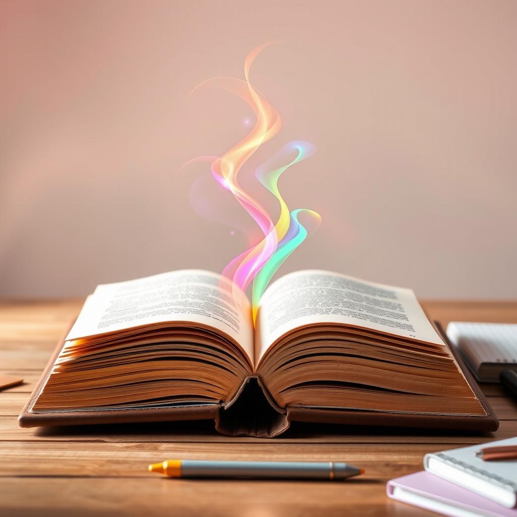 A stylish and aesthetic Instagram profile picture for an educational profile, featuring an open book with colorful, swirling light emanating from its pages, symbolizing knowledge and creativity