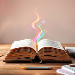 A stylish and aesthetic Instagram profile picture for an educational profile, featuring an open book with colorful, swirling light emanating from its pages, symbolizing knowledge and creativity