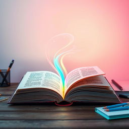 A stylish and aesthetic Instagram profile picture for an educational profile, featuring an open book with colorful, swirling light emanating from its pages, symbolizing knowledge and creativity