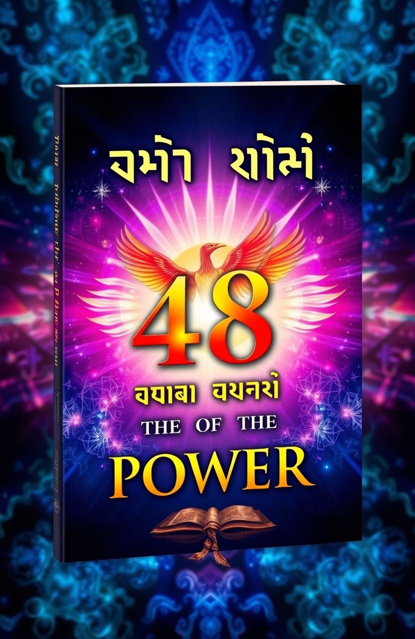 A captivating book cover design for a spiritual and motivational book titled "शक्ति के 48 नियम" (The 48 Rules of Power)