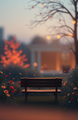 A minimalistic anime-style back cover for a romantic novel, featuring a serene twilight garden atmosphere