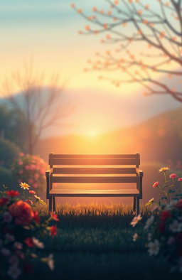 A minimalistic anime-style back cover for a romantic novel, featuring a serene twilight garden atmosphere