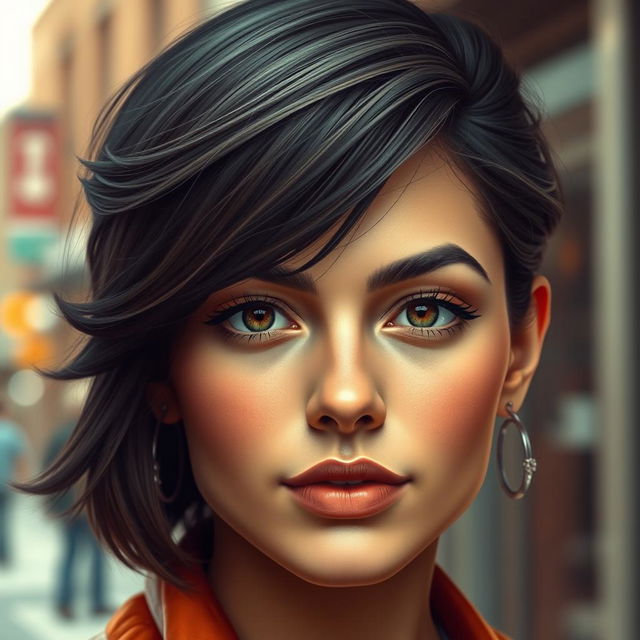 A digital artwork featuring a portrait of a person with distinct facial features and skin tone blended seamlessly onto another person's face, showcasing unique attributes like hairstyle, eye color, and expression