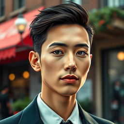 A digital artwork featuring a portrait of a person with distinct facial features and skin tone blended seamlessly onto another person's face, showcasing unique attributes like hairstyle, eye color, and expression