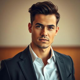 A highly detailed, realistic photograph of a person with a smart and sophisticated look