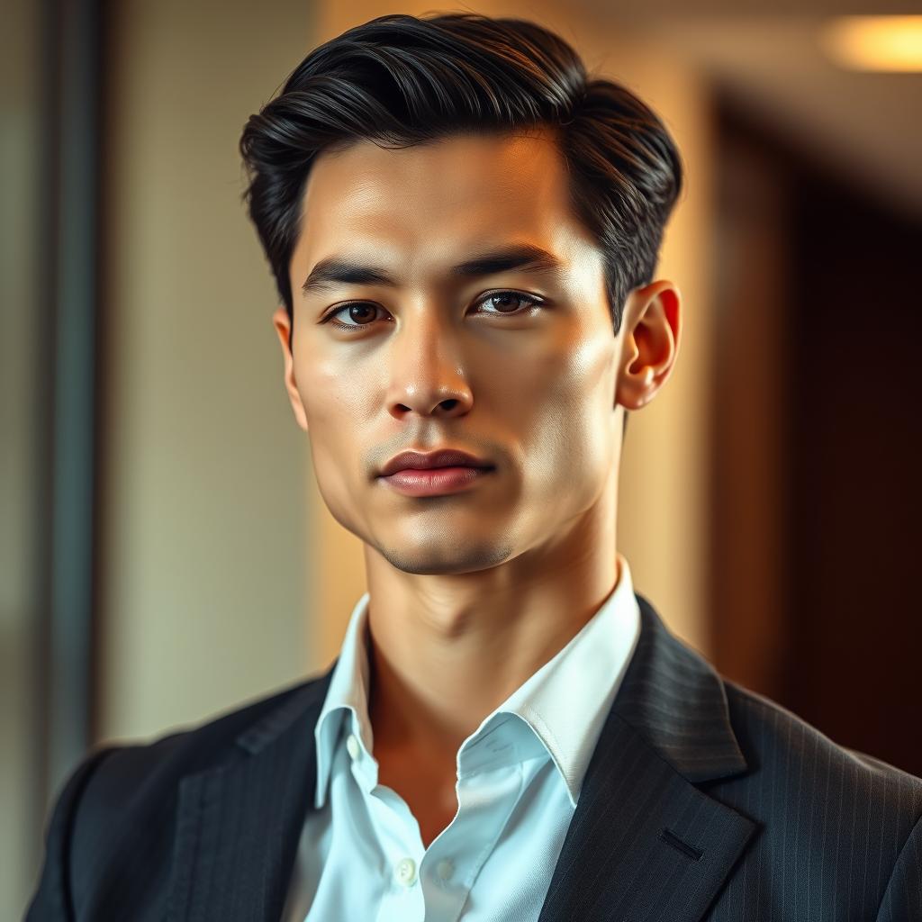 A highly detailed, realistic photograph of a person with a smart and sophisticated look