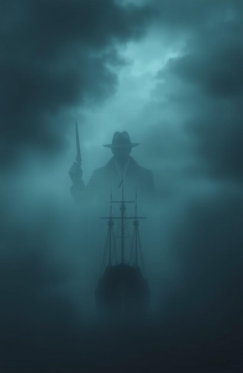 A dark island shrouded in thick fog, with an ominous atmosphere