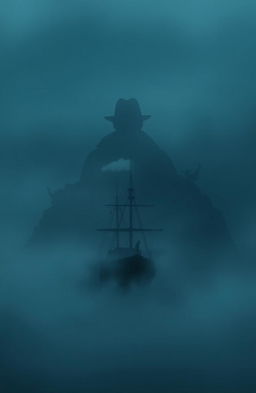 A dark island shrouded in thick fog, with an ominous atmosphere
