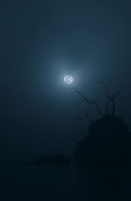 A dark and mysterious island, Pulau Tengkorak, shrouded in thick fog