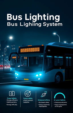 A professionally designed cover page for a bus lighting system, featuring a modern bus illuminated by high-efficiency LED lights at night