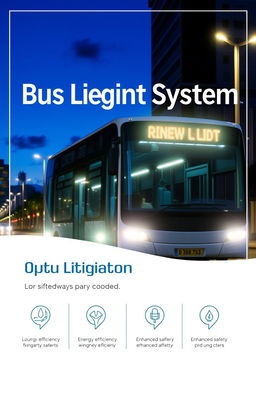 A professionally designed cover page for a bus lighting system, featuring a modern bus illuminated by high-efficiency LED lights at night