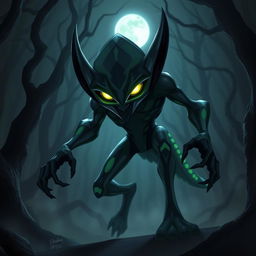 A fantasy horror rendition of Ben 10 featuring a diamond-patterned alien transformation