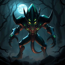 A fantasy horror rendition of Ben 10 featuring a diamond-patterned alien transformation