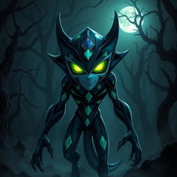 A fantasy horror rendition of Ben 10 featuring a diamond-patterned alien transformation
