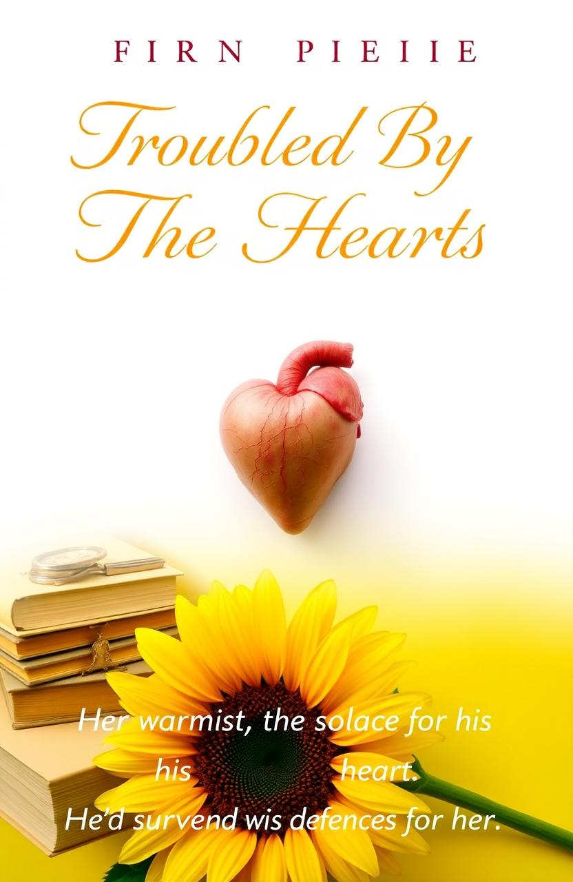 A romantic book cover design featuring a white and yellow background, with a vibrant sunflower placed at the bottom