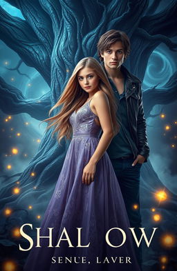 A captivating fantasy book cover featuring a teenage girl standing confidently in the foreground, with a teenage boy partially visible behind her, embodying the shadow of their past life