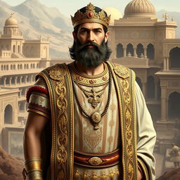A realistic full-body portrait of Cyrus the Great, the ancient Persian king, standing majestically