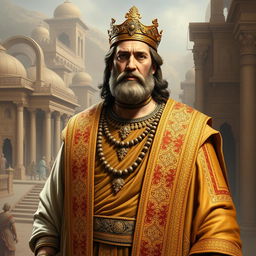 A realistic full-body portrait of Cyrus the Great, the ancient Persian king, standing majestically