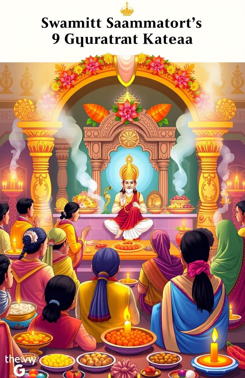 A vibrant illustration depicting the traditional celebration of Swami Samarth's 9 Guruwar Vrat Katha
