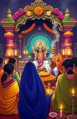 A vibrant illustration depicting the traditional celebration of Swami Samarth's 9 Guruwar Vrat Katha