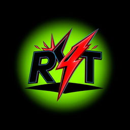 A bold and striking logo design featuring the letters "RYT" in a deep black color with dramatic red lightning accents