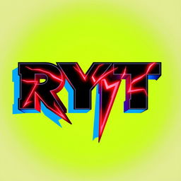 A bold and striking logo design featuring the letters "RYT" in a deep black color with dramatic red lightning accents