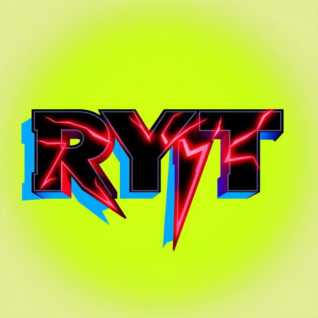 A bold and striking logo design featuring the letters "RYT" in a deep black color with dramatic red lightning accents