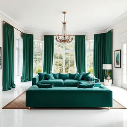 A stylish and elegant drawing room featuring pristine white walls