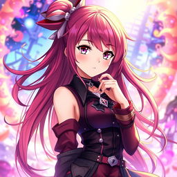 An anime-style illustration featuring a gorgeous female character with striking features and a confident pose