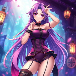 An anime-style illustration featuring a gorgeous female character with striking features and a confident pose