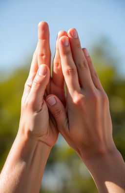 A close-up of two hands with fingers crossed, symbolizing hope and luck, set against a softly blurred background