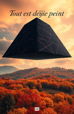 A book cover design featuring a stunning landscape of an autumn sky filled with vibrant oranges, yellows, and reds