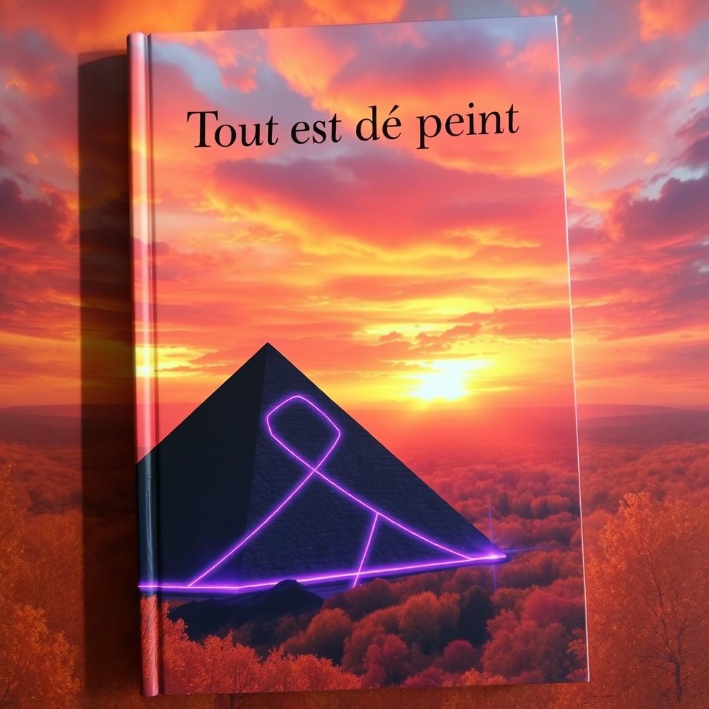 A captivating book cover design showcasing a breathtaking landscape of an autumn sky filled with rich shades of orange, red, and gold