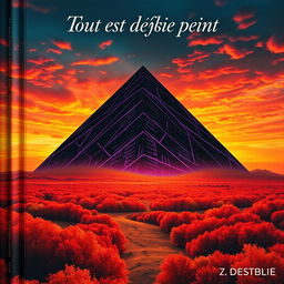 A captivating book cover design showcasing a breathtaking landscape of an autumn sky filled with rich shades of orange, red, and gold