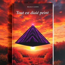 A captivating book cover design showcasing a breathtaking landscape of an autumn sky filled with rich shades of orange, red, and gold